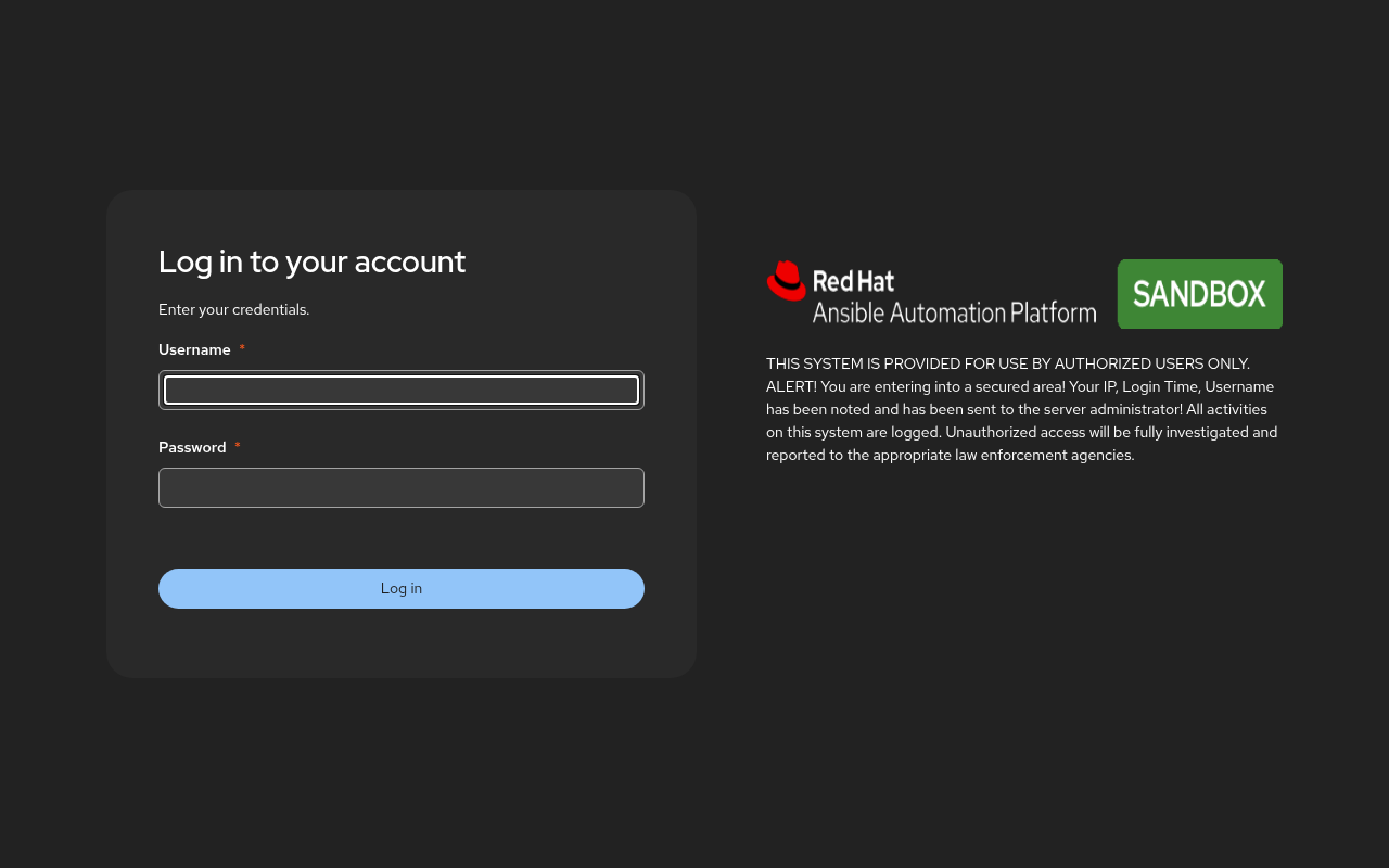 AAP login page — SANDBOX badge and prelogin warning