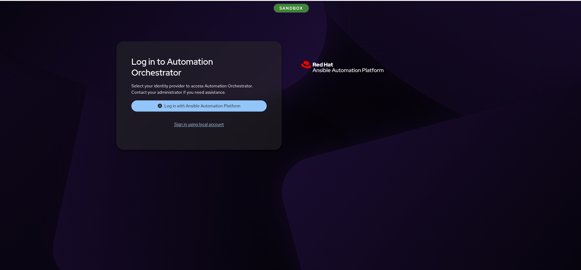 AO login page — SSO button, SANDBOX badge at the top