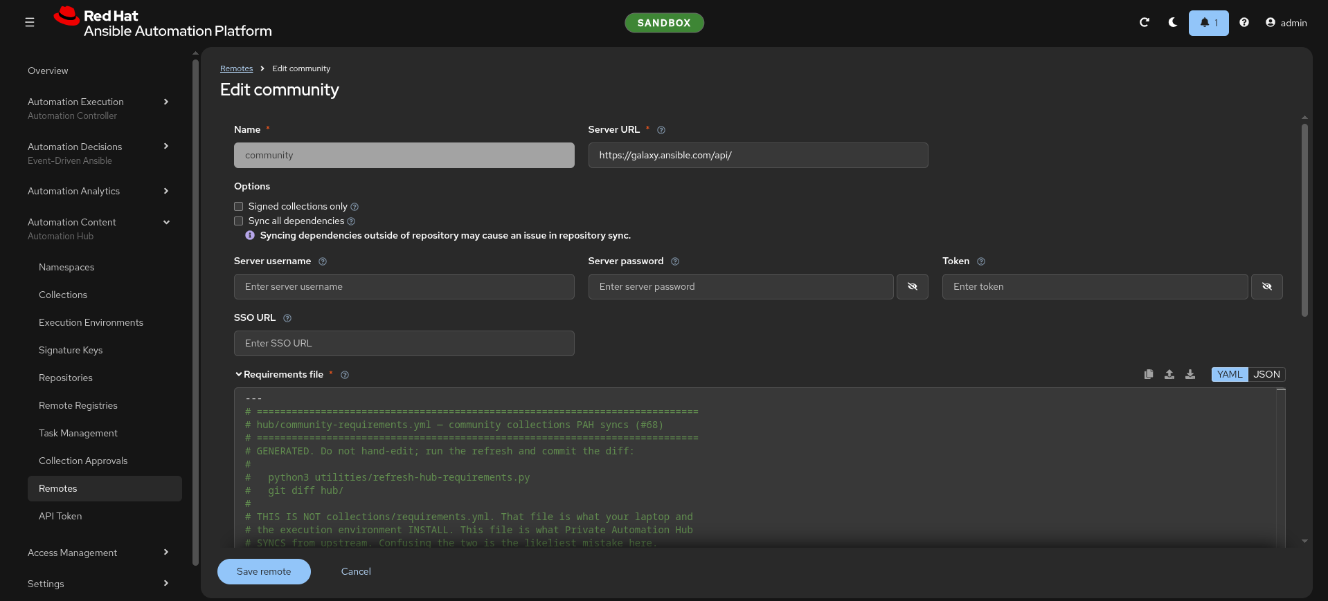 Edit community remote