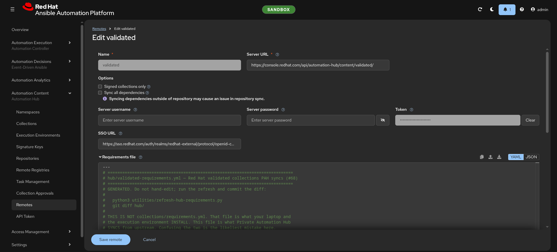 Edit validated remote
